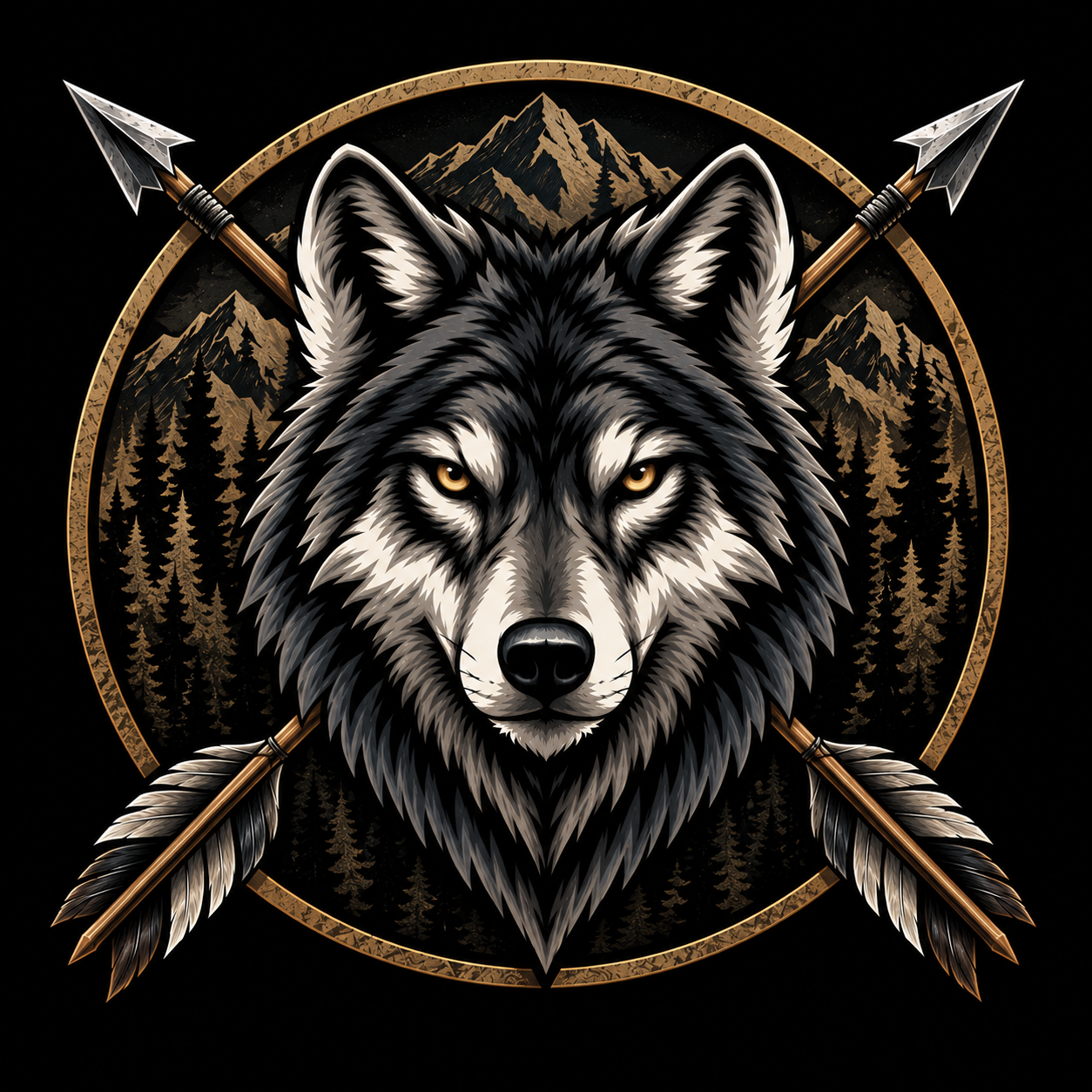 Timber Marksman wolf and crossed arrows logo